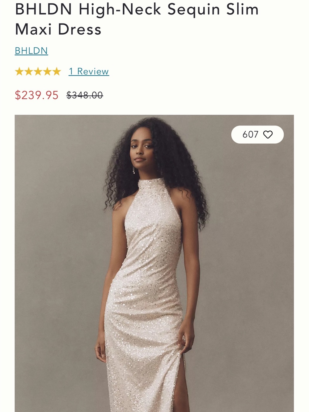 NWT BHLDN Champagne Sequin High-Neck Slim Maxi Dress